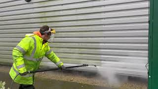 Low Pressure Steam Cleaning to Remove Moss & Algae Build Up on a Commercial Building in Yorkshire.