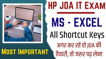 MS Excel Short Cut Keys For HP JOA Exam 2022 !! Post Code - 939 !! Computer Section For JOA IT !!