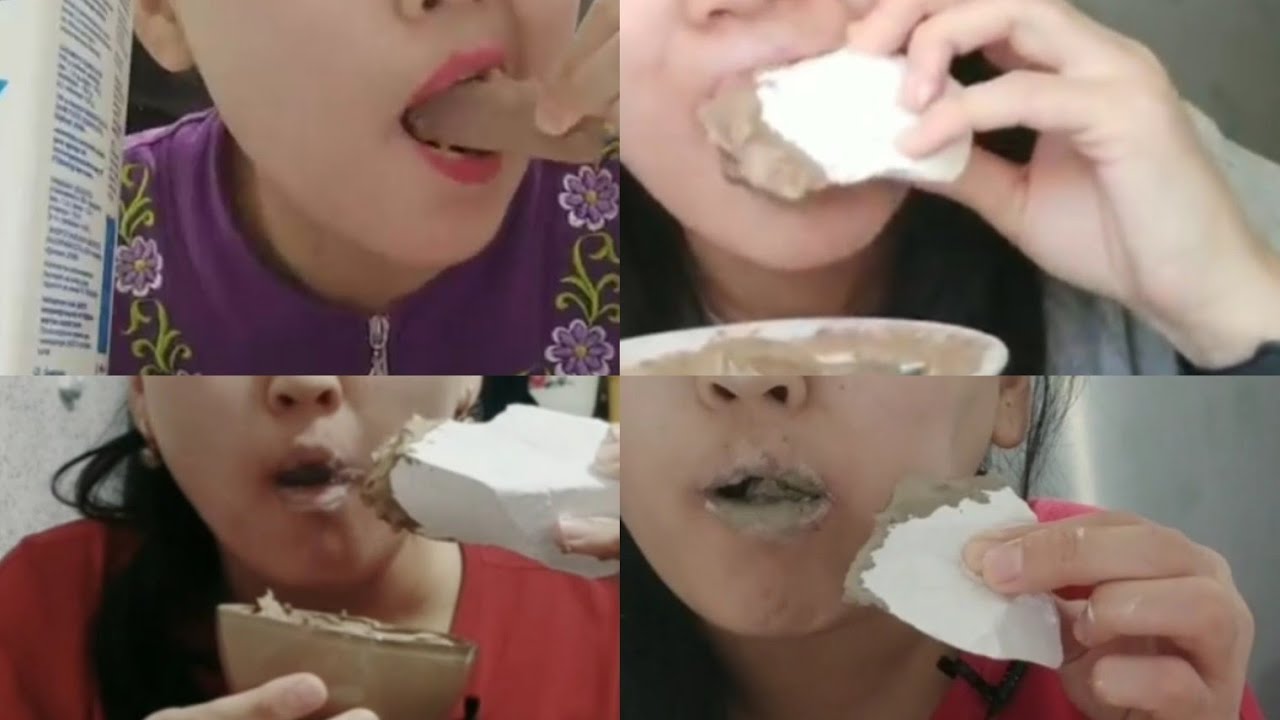Aigul Mukbang ASMR compilation chalk with clay paste eating chalk