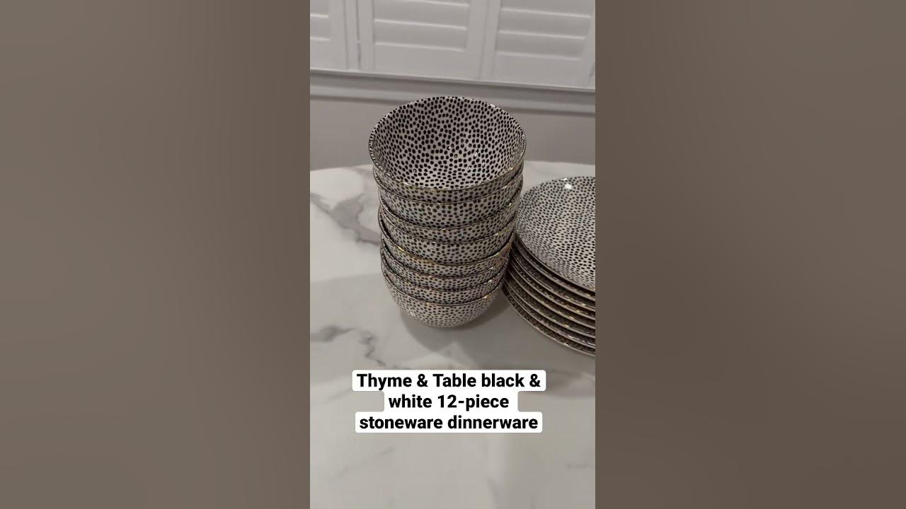 Thyme & Table Dinnerware Black & White Dot Stoneware, 12 Piece Set