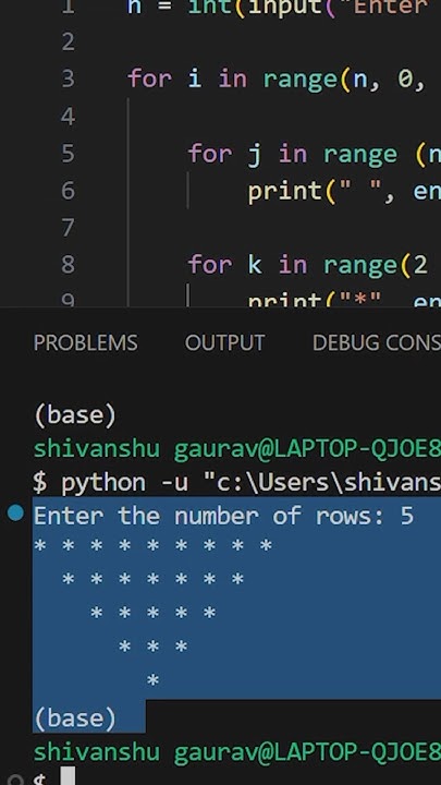 inverted pyramid pattern in python ( python for beginners ) #python # ...