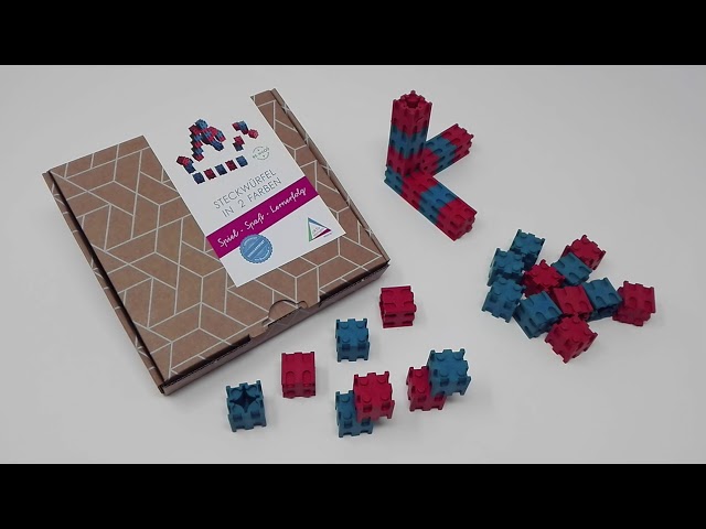 30 Cubes à Emboîter RE-Wood® Rouges/Bleus - Jeu D'apprentissage Des Maths Et Construction (2 Cm)