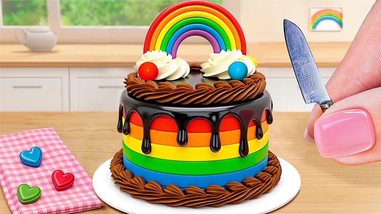 Receta de mini pastel arcoíris de chocolate | Ideas preciosas para decorar pasteles arcoíris
