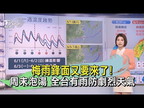 梅雨鋒面又要來了!周末泡湯 全台有雨防劇烈天氣｜早安氣象｜TVBS新聞 20240530 @TVBSNEWS01