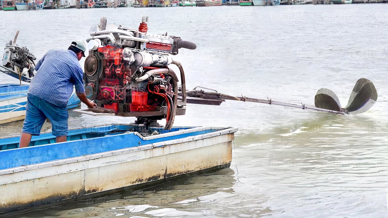 A Day in the Life of Fisherman Using Giant Diesel Truck Engine - YouTube