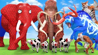 10 Zombie Bull vs Spiderman Elephant vs Mammoth save Cow Fight Giant Tiger Wolf vs Woolly Mammoth