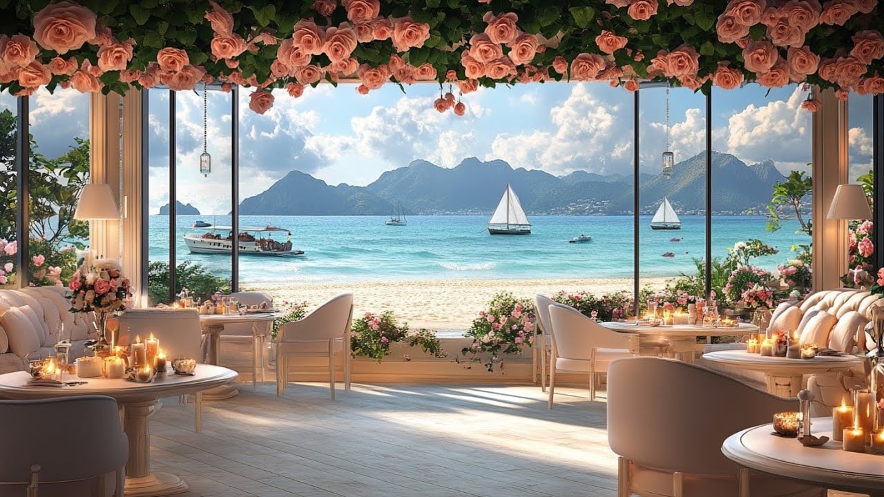 Restaurant Spring Time Relaxing Spring Jazz Music 4K - Beautiful Seaside Restaurant Ambiance ...