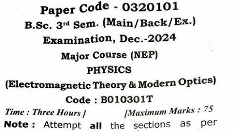 Electromagnetic Theory and Modern Optics | Bsc 3rd Sem| Maa Shakumbhari University| 2024 