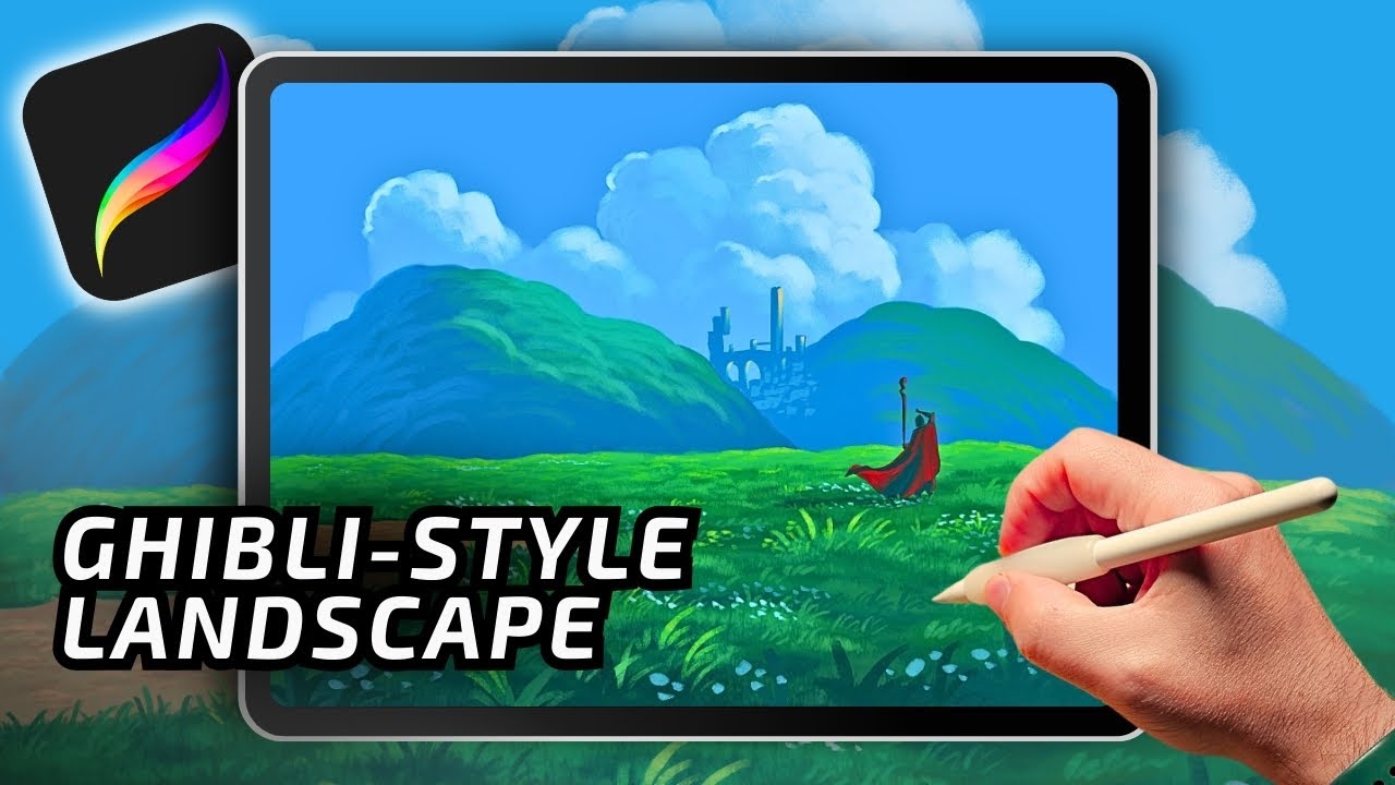 PROCREATE LANDSCAPE DRAWING Anime Style Clouds and Mountains process