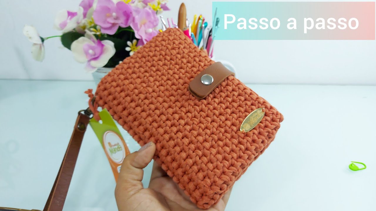 Carteira Rute/ carteira de mão com fio de malha acessório de couro /Passo a passo.