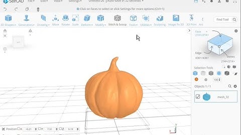 Create a realistic-looking pumpkin using 3D modeling and sculpting tools in SelfCAD