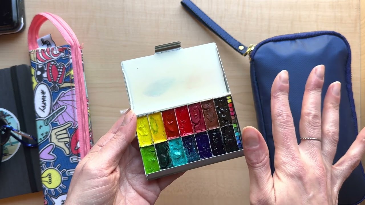 Travel art supplies - watercolors, pencils, sketchbooks, mixed media, pastels, hobonichi, Midori