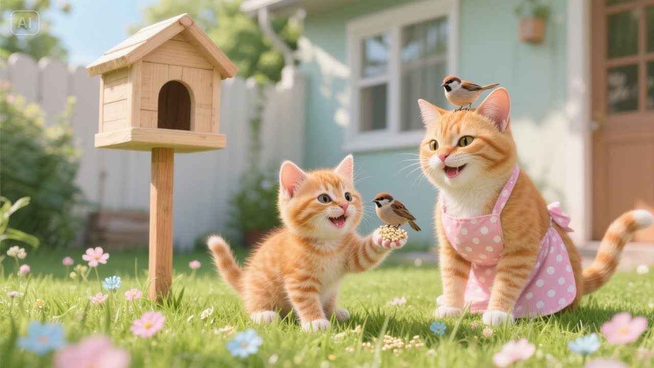 👉 GATA MÃE E GATINHO CONSTROEM ABRIGO 🐦 PARA PÁSSAROS SEM LAR | HISTÓRIA ENCANTADORA