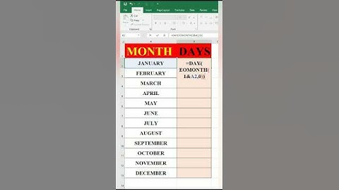 total days count of the months formula excel #excel #shorts #trick