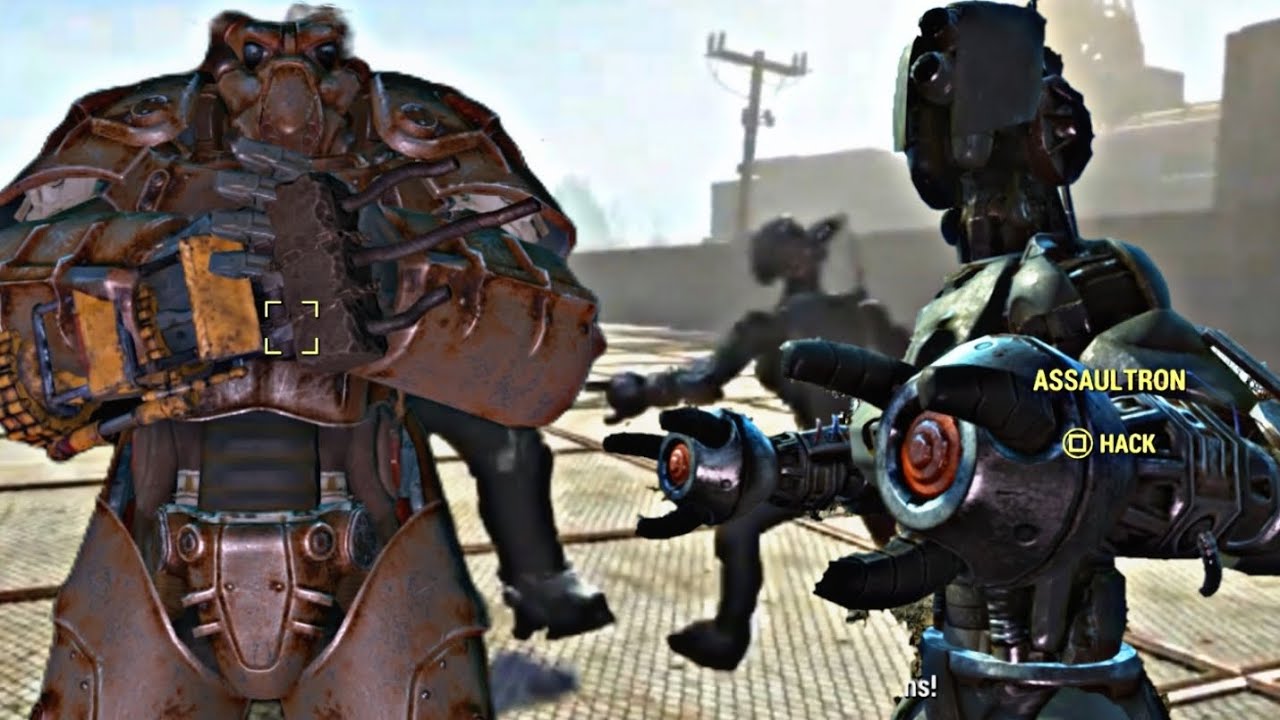 Disciple in XO2 power armour vs assaultron - fallout 4 - YouTube