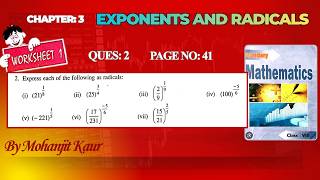 WS-1 Q2 | Exponents and Radicals | Class 8 | Express exponential form into radical form | Page no 41