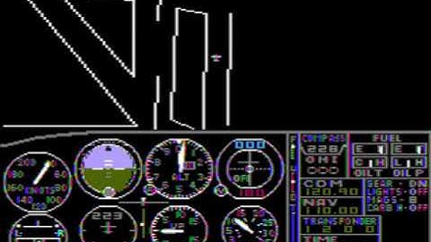 Flight Simulator  - 1982  - IBM PC - Flight from KENNEDY to BRIDGEPORT emulated in PCE