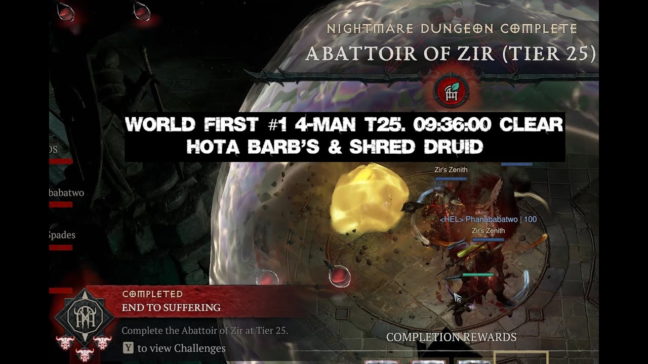 WORLD FIRST 1 T25 AoZ 4 man 3x HoTA BARB Shred Druid 9min 36sec WORLD FIRST 1 T25 AoZ 4 man 3x HoTA BARB Shred Druid 9min 36sec