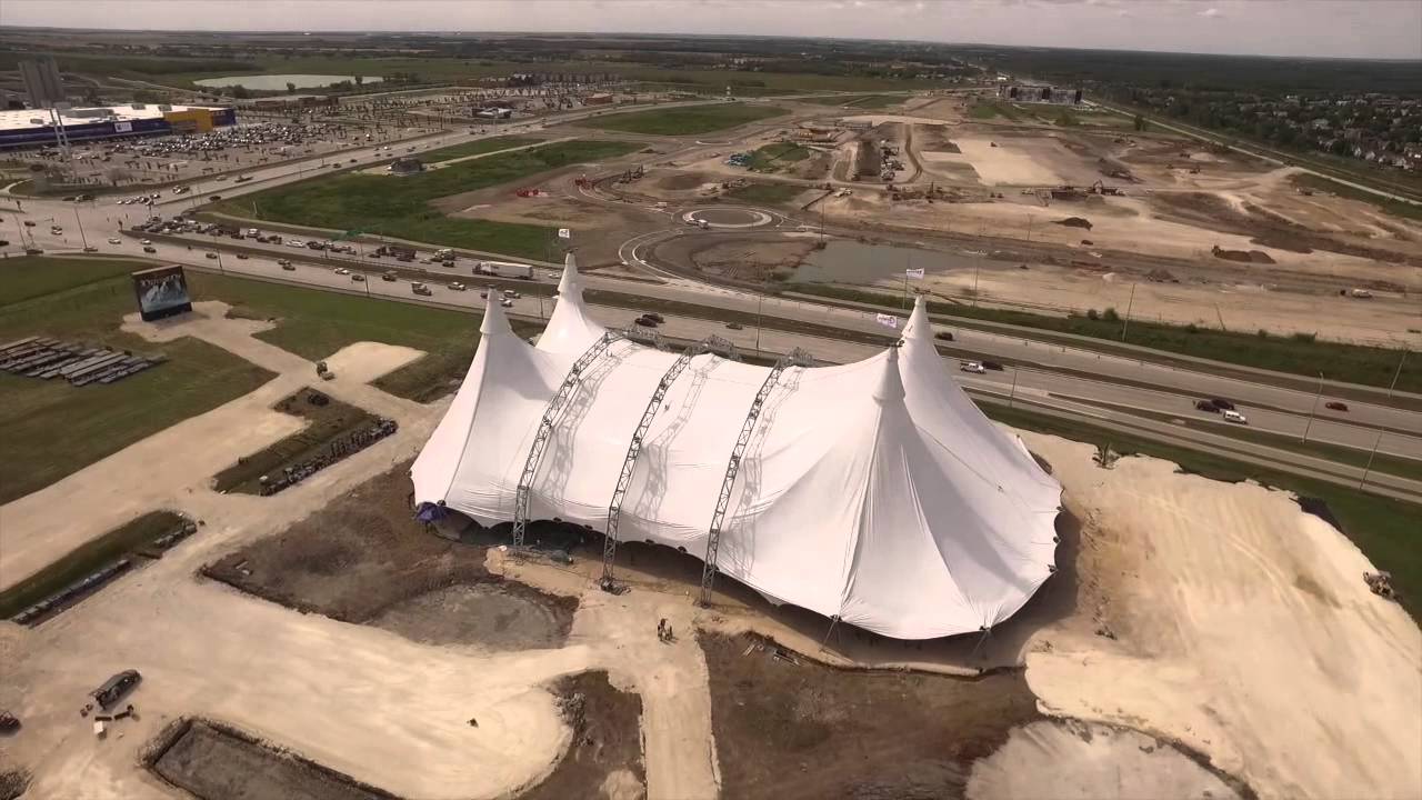 Cavalia's ODYSSEO White Big Top raising in Winnipeg, Manitoba   081815 drone and timelapse   720HD