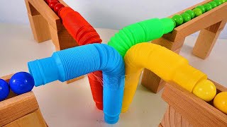 Pop Tube Marble Run Race ASMR # 6 ☆ When 4 Become 1 ☆ Creative Healing Sound Machine DIY Build