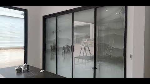 Voice control linear magnetic drive sliding door system. Idea for smart home application.