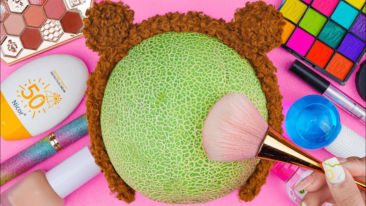ASMR Skincare and Makeup on Muskmelons 🍉 (No talking)