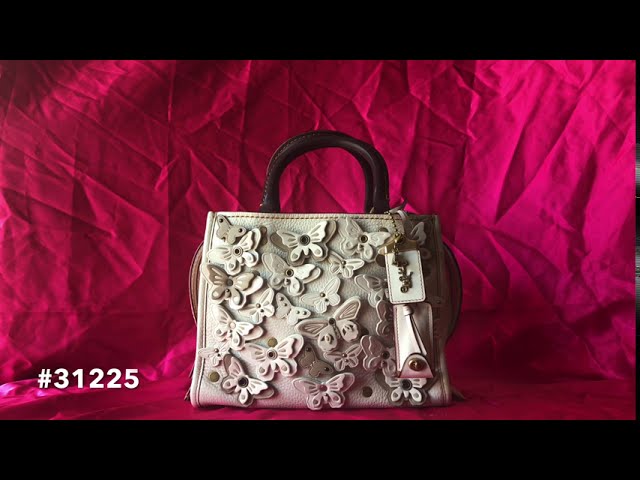 Coach White Leather Tea Rose Applique Rogue 25 Tote Coach