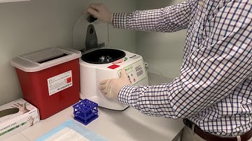 Spinning the blood in the centrifuge machine.