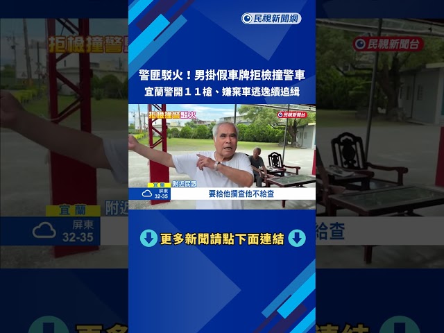 警匪駁火! 男掛假車牌拒檢衝撞 宜蘭警連開11槍仍逃－民視新聞