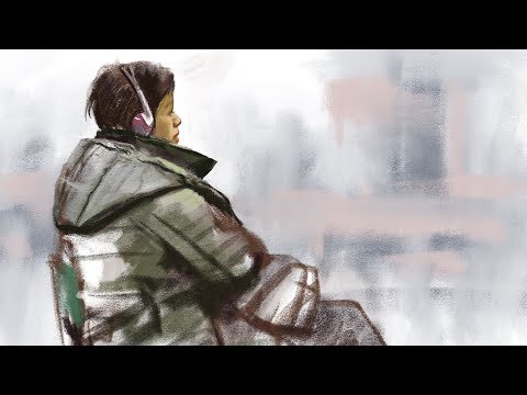 Drawing everywhere - Digital Drawing on iPad of a Woman Who Listening to Music