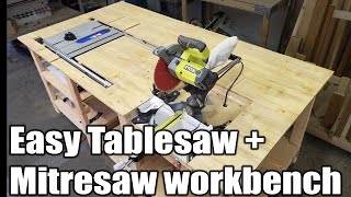Easy Integrated Table Saw + Mitre Saw wood workbench