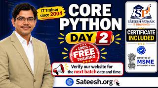 Details 🚀 Python Day 2 | 100% Free Core Python Training |📢 New Python Batch Every Week | Check Sateesh.org Update