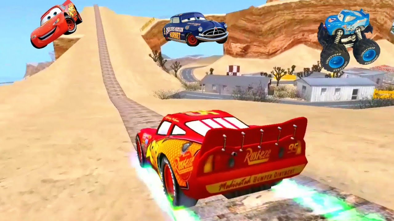 Big & Small McQueen vs Chick Hicks vs Tow Mater vs King Dinoco vs Duch Hudson vs Ramp Challenge JUMP
