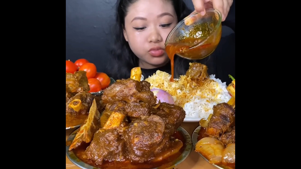 ASMR: EATING SPICY MUTTON CURRY🔥 BASMATI RICE || 