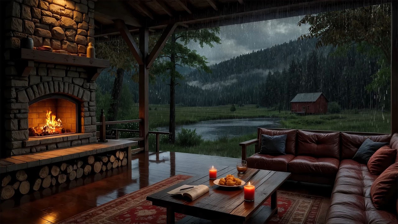 Sleep Peacefully with Porch Rain 🌧️🔥 Gentle Rain & Cozy Fire Bring Calm and Deep Relaxation