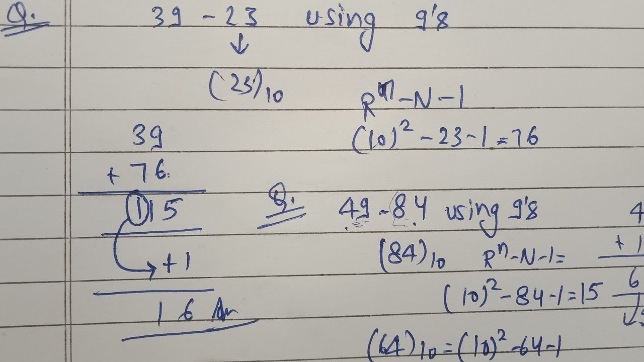 Subtraction using 9's complement in hindi | Lec-25 - YouTube