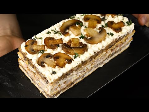 видео: Закусочный торт Мужской каприз! Сытный слоеный салат на Праздничный стол!