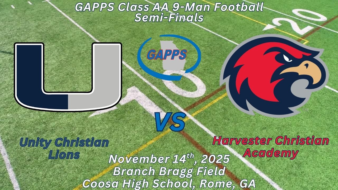 Unity Christian Lions vs Harvester Christian Hawks: GAPPS 9-Man Football State Semi-Final