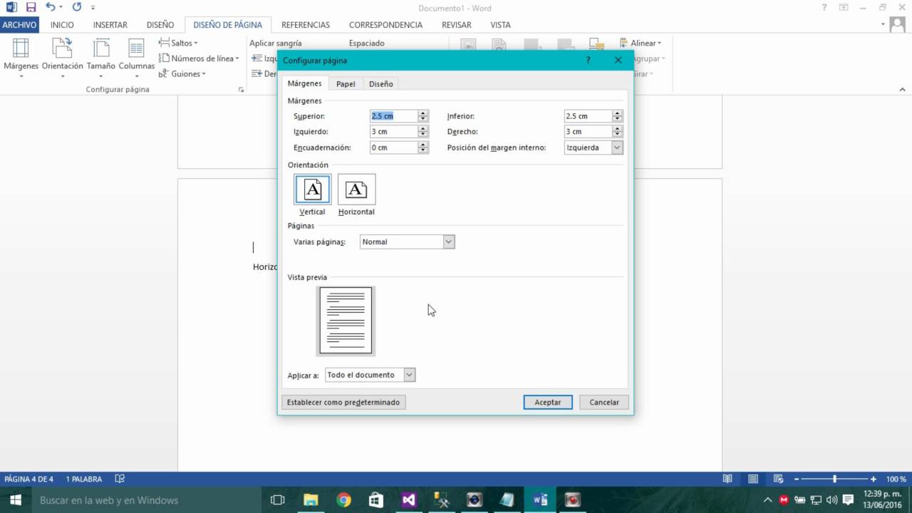 Como poner los margenes en word