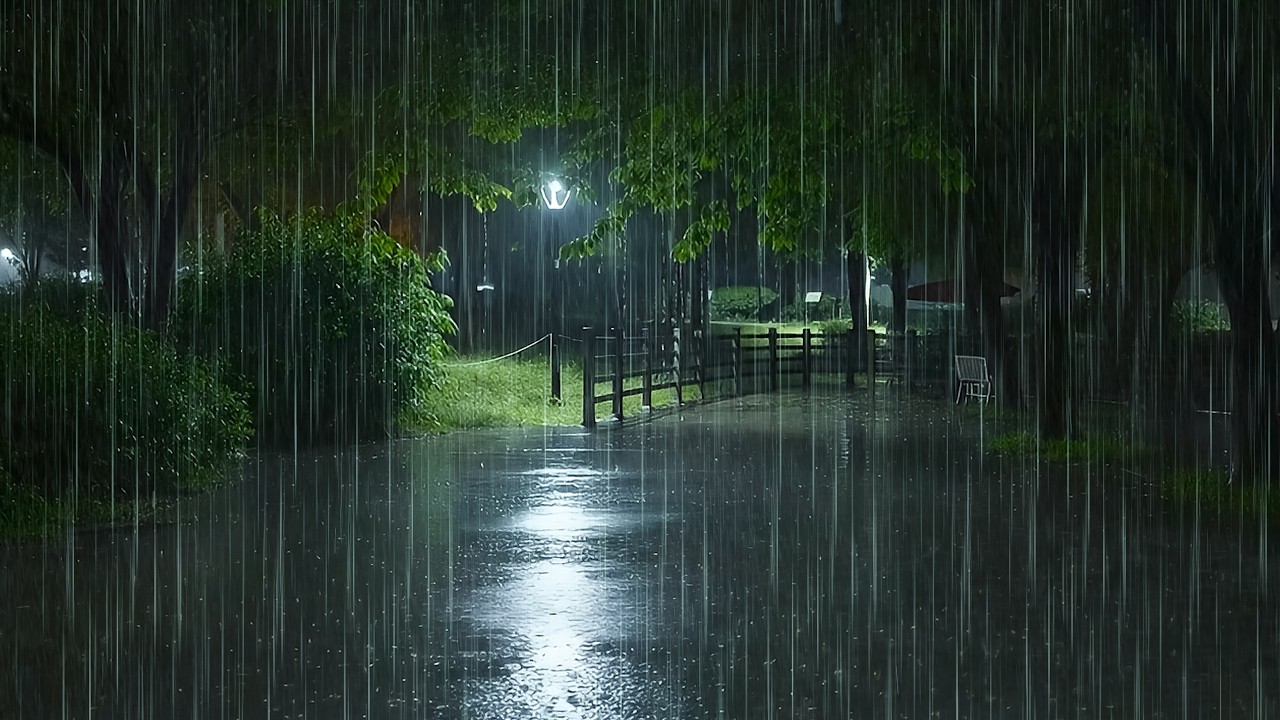 The BEST Rain Sounds to Fall Asleep Fast | Heavy Rain in Night Park | ASMR Rain to Reduce Stress