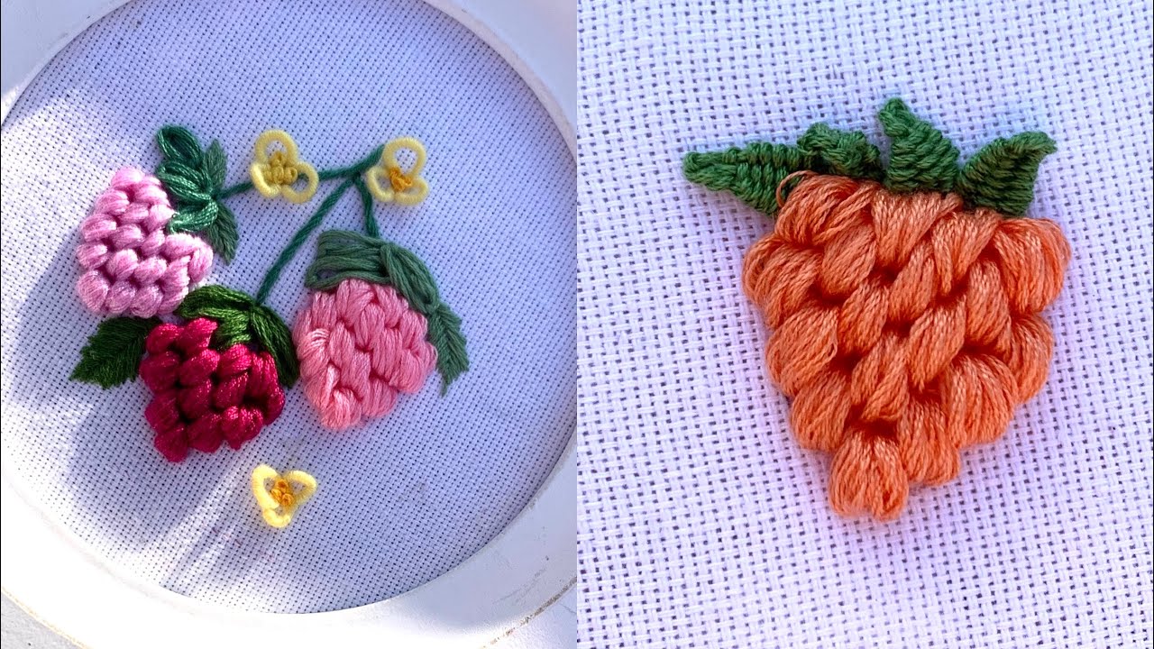 طريقة تطريز فراولة 🍓 للمبتدئين Strawberry embroidery method 🍓 स्ट्रॉबेरी कढ़ाई विधि