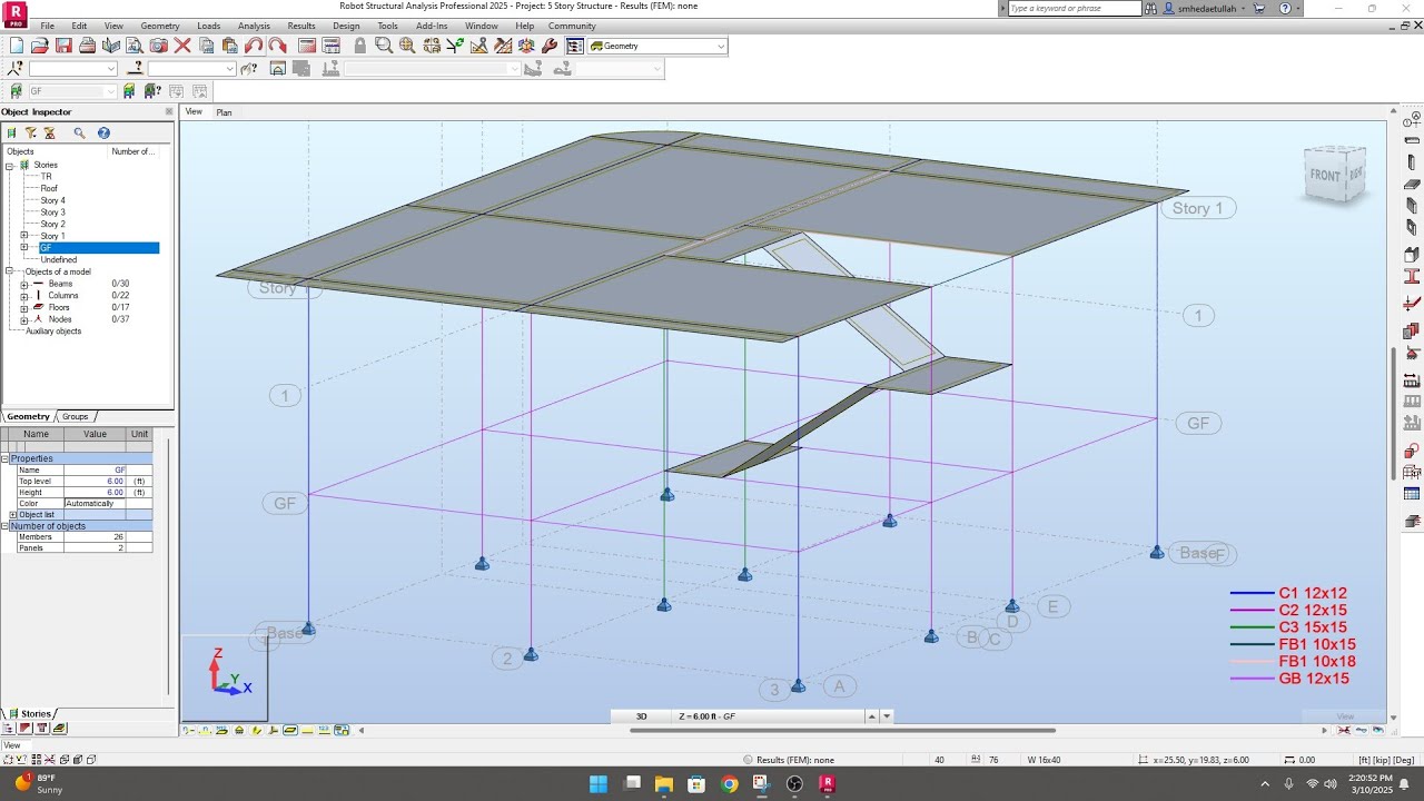 3. Five Story Building Design in Autodesk Robot Structural Analysis 2025 - Draw Staircase in Robot