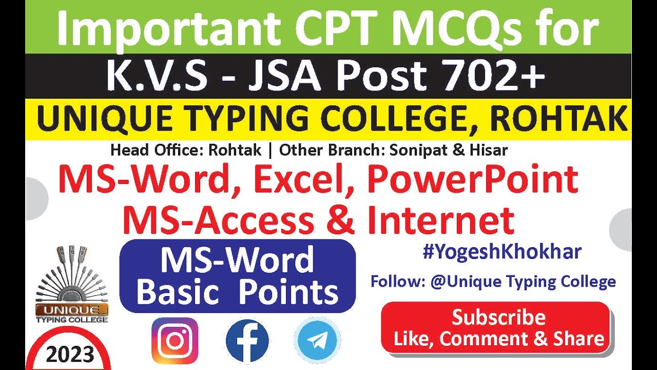 KVS JSA CPT MS-WORD OVERVIEW CLASS-01 