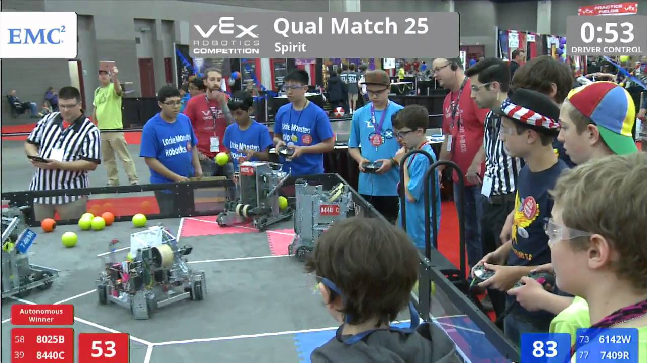 VEX Worlds 2016 - VRC Middle School - Spirit - Qual 25 (8025B 8440C) 170 vs 113 (6142W 7409R)