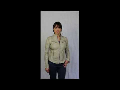 Women's Taupe Croc Leather Biker Jacket - Vega