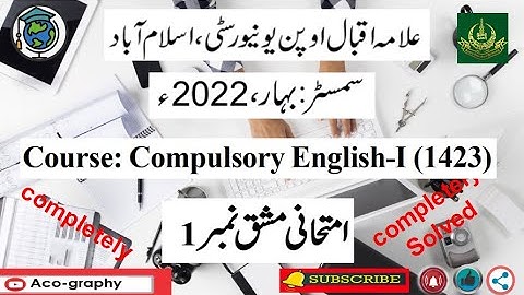 AIOU Code 1423 Solved Assignment No.1 Spring 2022 || Subject: English – I || Level:B.A/B.com