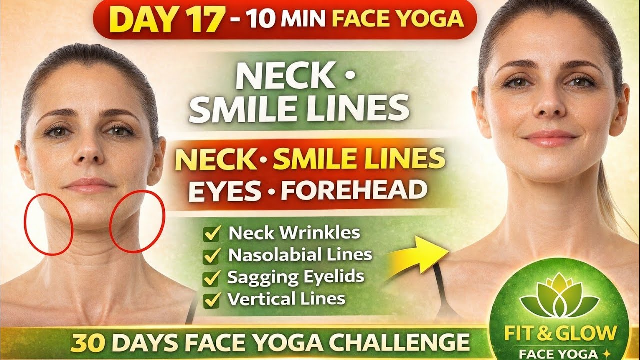 Day 17 Face Yoga 🔥 Neck Wrinkles | Smile Lines | Eyes Tight | 30 Days Challenge #skincare #ytviral