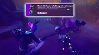 Famous Eliminate Cube Monsters in The Sideways with a melee weapon - Fortnite Dire Challenge Net Worth