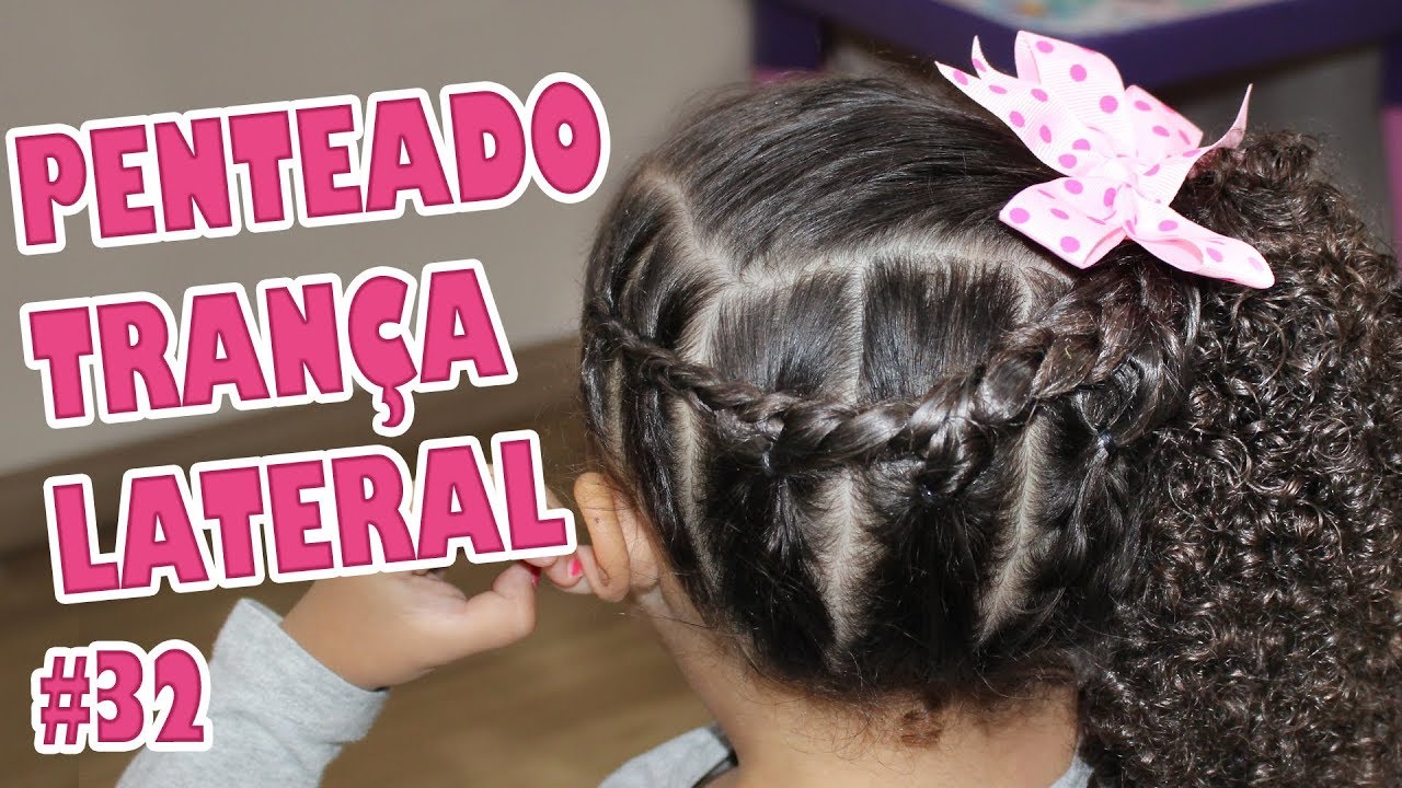 PENTEADO FÁCIL LATERAL COM ELÁSTICOS E TRANÇAS - PENTEADO INFANTIL PARA  CABELOS CACHEADOS 