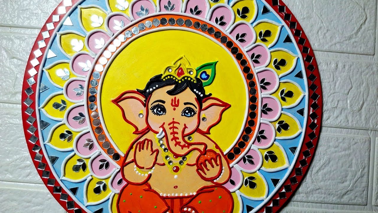 How to make Ganesh Lippan Art with mirror work / Lippan Art Tutorial / Step by step